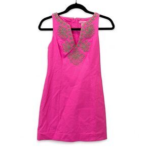 Lilly Pulitzer Gabby hot pink shift dress with gold embroidery Size 00